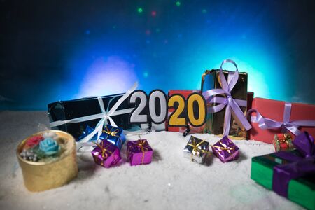 2020 written on the snow. Happy new 2020 year. Empty space for your text. Artwork decorationの写真素材