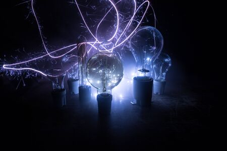 Beautiful retro luxury light lamp decor glowing. Abstract dark background with creative artwork...