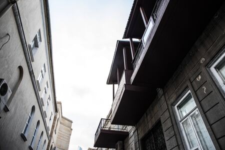 Empty street in old city of Baku, Azerbaijan. Old city Baku. Inner City buildings. Early spring time