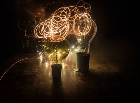 Beautiful retro luxury light lamp decor glowing. Abstract dark background with creative artwork...