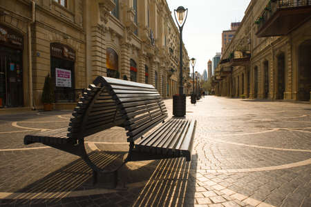 BAKU, AZERBAIJAN - APRIL 7, 2020 - Downtown Baku, Azerbaijan. Empty streets of Baku, the capital of Azerbaijan at Daytime. Covid pandemic happeningのeditorial素材