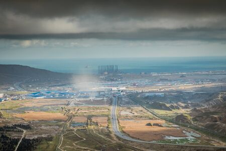 Beautiful sunset view at mountains in Azerbaijan. Cloudy weather. Zoom shot.の写真素材