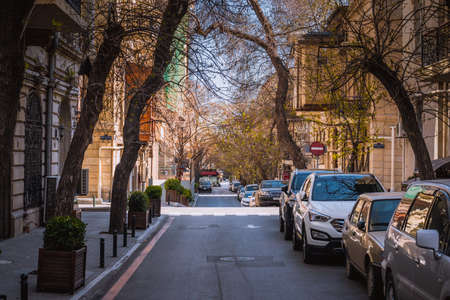 BAKU, AZERBAIJAN - APRIL14, 2020 - Downtown Baku, Azerbaijan. Empty streets of Baku, the capital of Azerbaijan at Daytime. Covid pandemic happeningのeditorial素材