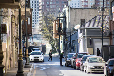BAKU, AZERBAIJAN - APRIL14, 2020 - Downtown Baku, Azerbaijan. Empty streets of Baku, the capital of Azerbaijan at Daytime. Covid pandemic happeningのeditorial素材