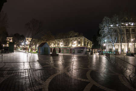 BAKU, AZERBAIJAN - APRIL 7, 2020 - Downtown Baku, Azerbaijan. Empty streets of Baku, the capital of Azerbaijan at night. Covid pandemic happeningのeditorial素材