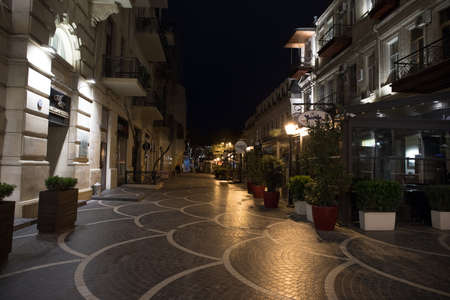 BAKU, AZERBAIJAN - APRIL 7, 2020 - Downtown Baku, Azerbaijan. Empty streets of Baku, the capital of Azerbaijan at night. Covid pandemic happeningのeditorial素材