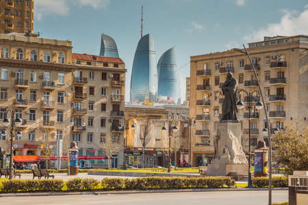 BAKU, AZERBAIJAN - APRIL14, 2020 - Downtown Baku, Azerbaijan. Empty streets of Baku, the capital of Azerbaijan at Daytime. Covid pandemic happeningのeditorial素材