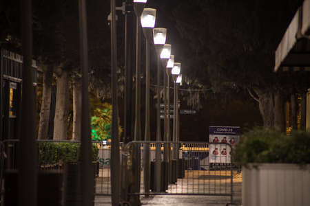 BAKU, AZERBAIJAN - APRIL 7, 2020 - Downtown Baku, Azerbaijan. Empty streets of Baku, the capital of Azerbaijan at night. Covid pandemic happeningのeditorial素材