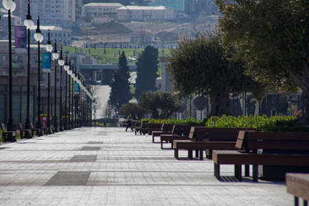 BAKU, AZERBAIJAN - APRIL14, 2020 - Downtown Baku, Azerbaijan. Empty streets of Baku, the capital of Azerbaijan at Daytime. Covid pandemic happeningのeditorial素材