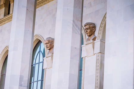 BAKU, AZERBAIJAN - APRIL14, 2020 - Downtown Baku, Azerbaijan. Empty streets of Baku, the capital of Azerbaijan at Daytime. Old buildings of downtown. Detailedのeditorial素材