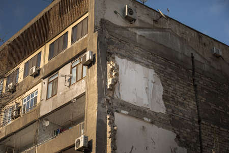 BAKU, AZERBAIJAN - APRIL14, 2020 - Downtown Baku, Azerbaijan. Empty streets of Baku, the capital of Azerbaijan at Daytime. Old buildings of downtown. Detailedのeditorial素材