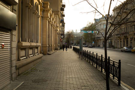 BAKU, AZERBAIJAN - APRIL14, 2020 - Downtown Baku, Azerbaijan. Empty streets of Baku, the capital of Azerbaijan at Daytime. Covid pandemic happeningのeditorial素材