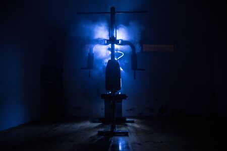 Gym equipment on dark background. Sport concept. Selective focusの写真素材