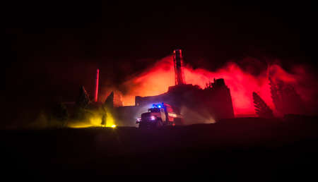 Creative artwork decoration. Chernobyl nuclear power plant at night. Layout of Chernobyl station...