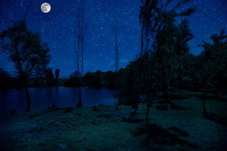 milky way over a lake at summer night with clear skies under moonlight. Azerbaijan nature