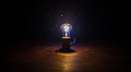 Beautiful retro luxury interior bulb lighting lamp decor glowing in dark. Selective focus