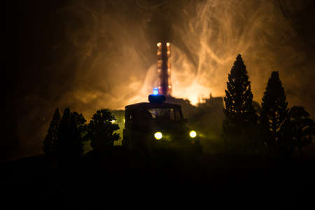 Creative artwork decoration. Chernobyl nuclear power plant at night. Layout of abandoned Chernobyl...