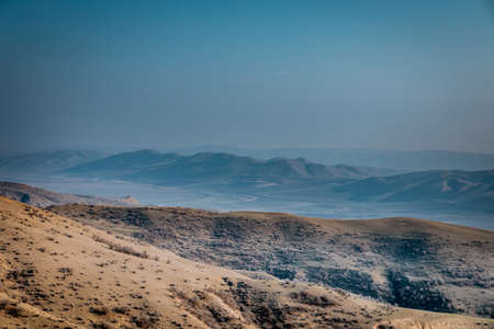 Beautiful landscape in the mountains at summer in daytime. Mountains at the sunset time. Azerbaijan, Caucasus. Khinaligの写真素材