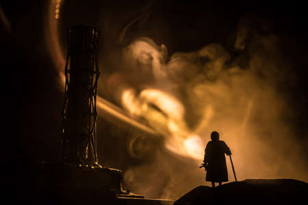 Creative artwork decoration. Chernobyl nuclear power plant at night. Layout of abandoned Chernobyl...