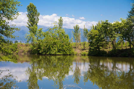 Beautiful summer landscape of lake in north of Azerbaijan. Sunny day.