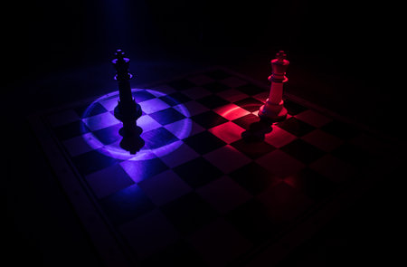 chess board game for ideas and competition and strategy, business success concept. Chess figures on...