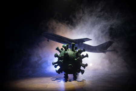 virus and travel concept. Business and tourism hit by virus during pandemic. Artwork decoration....