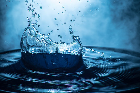 Water splash on dark foggy background. selective focus.