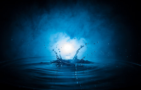 Water splash on dark foggy background. selective focus.の写真素材