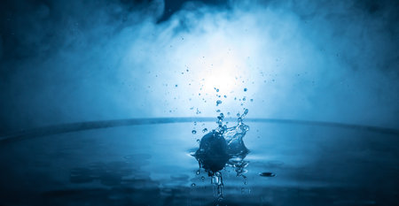 Water splash on dark foggy background. selective focus.