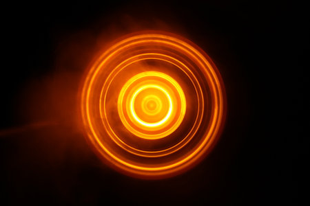 Music DJ concept. Trail of fire and smoke on vinyl record. Turntable vinyl record player on dark background. selective focusの写真素材