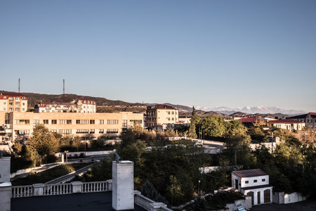 Khankendi, Azerbaijan - 10/28/2024: Scenic View of Khankendi City, Azerbaijan: A Glimpse of the City Nestled Amidst the Mountainsの写真素材