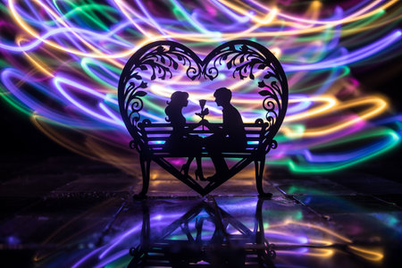 Valentine's Day Concept: A Miniature Table Scene with Items Symbolizing Love, Relationships, and Romance, Including a Heartfelt Love Card, Perfectly Capturing the Spirit of Valentine's Day.の写真素材