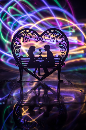 Valentine's Day Concept: A Miniature Table Scene with Items Symbolizing Love, Relationships, and Romance, Including a Heartfelt Love Card, Perfectly Capturing the Spirit of Valentine's Day.の写真素材