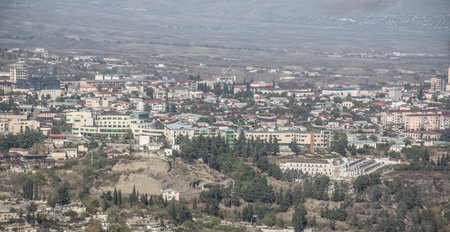 Khankendi, Azerbaijan - 10/28/2024: Scenic View of Khankendi City, Azerbaijan: A Glimpse of the City Nestled Amidst the Mountainsの写真素材