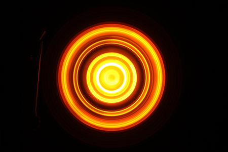 Music DJ concept. Trail of fire and smoke on vinyl record. Burning vinyl disk. Turntable vinyl record player on dark background. selective focusの写真素材