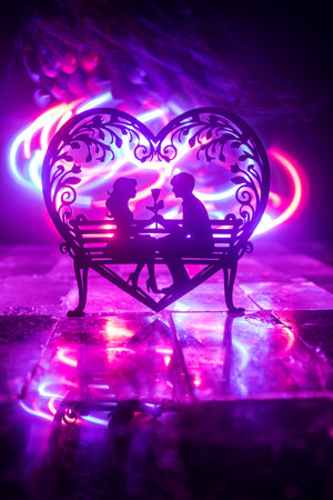 Valentine's Day Concept: A Miniature Table Scene with Items Symbolizing Love, Relationships, and Romance, Including a Heartfelt Love Card, Perfectly Capturing the Spirit of Valentine's Day.の写真素材