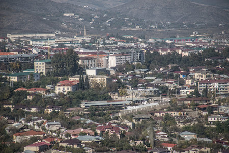 Khankendi, Azerbaijan - 10/28/2024: Scenic View of Khankendi City, Azerbaijan: A Glimpse of the City Nestled Amidst the Mountainsのeditorial素材