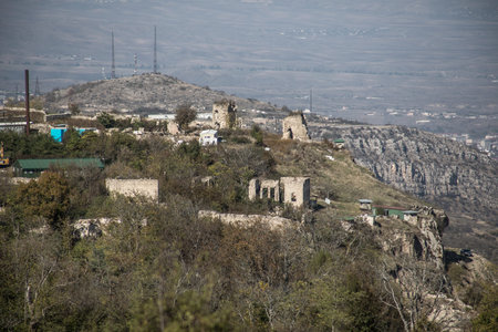 Khankendi, Azerbaijan - 10/28/2024: Scenic View of Khankendi City, Azerbaijan: A Glimpse of the City Nestled Amidst the Mountainsの写真素材