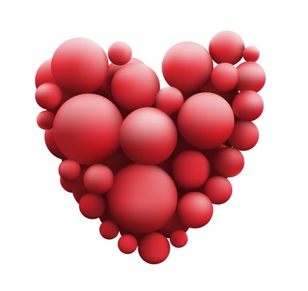 Many red balls in form of heart isolated on white backgroundのイラスト素材