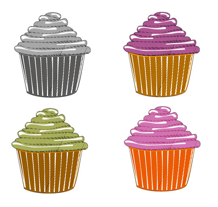 Sketches of cupcake hand-drawn in vintage style. Vector illustration.のイラスト素材