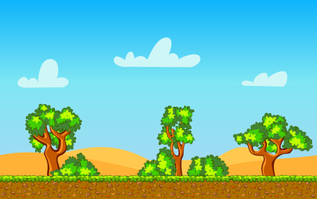 cartoon seamless horizontal landscape, nature vector illustrationのイラスト素材