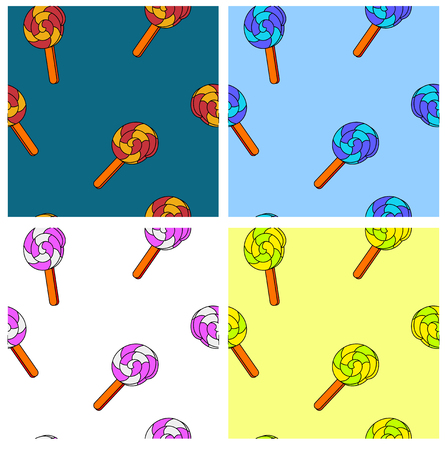 Set of colorful sweet lollipop candy cane seamless patternのイラスト素材