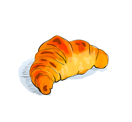 Hand drawn croissant isolated on white background. Vector illustration.のイラスト素材