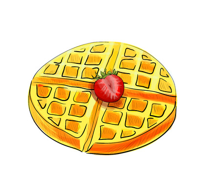 Hand drawn waffle isolated on white background.  Vector illustration.のイラスト素材