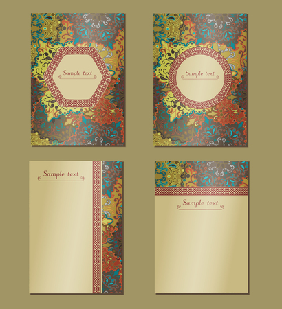 Vintage cards with Floral mandala pattern and ornaments.のイラスト素材