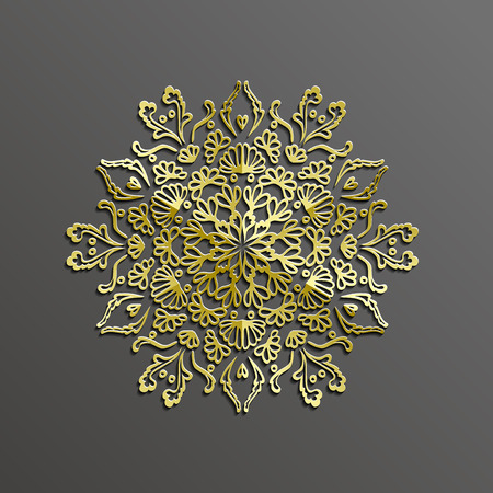 Islamic 3d gold on dark mandala round ornament background architectural muslim texture. 3d template for islamic design.Can be used for brochures invitations in islamic style,persian motifのイラスト素材