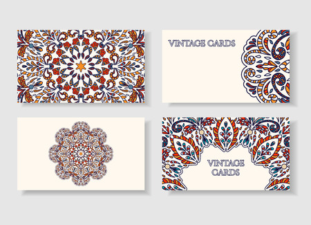 Business card collection. Vintage decorative elements. Hand drawn background. Islam, Arabic, Indian ottoman motifsのイラスト素材