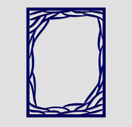 Abstract vector frame with waves. May be used for laser cutting. Lazercut wedding tree card. Laser cut invitation template. Cut-out tree branches silhouette. Wedding invitation frame.のイラスト素材