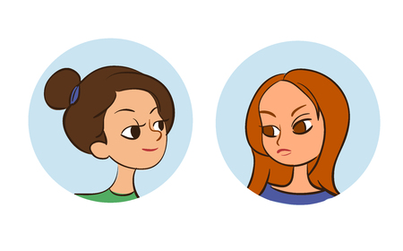 Cute girls avatars. Vector illustretionのイラスト素材