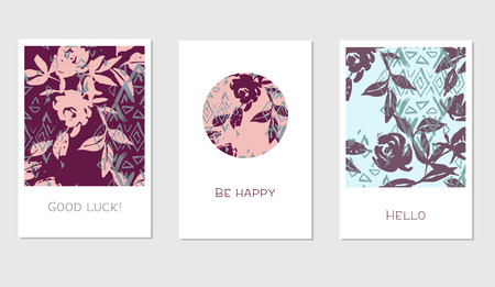 Set of creative cards with colorful tropical leaves for Banner, Poster, Invitation, Brochure, Flyer etc.のイラスト素材